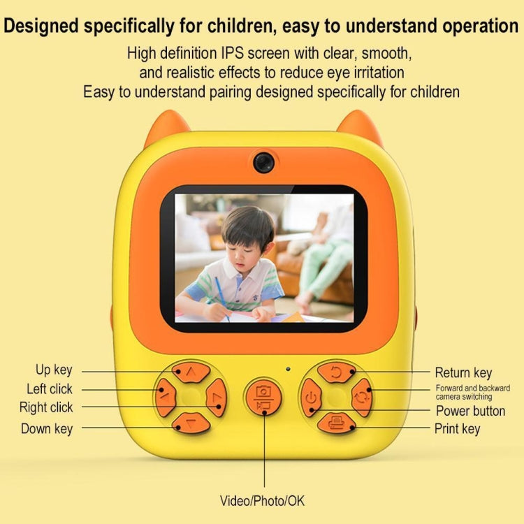 1080P Instant Print Camera 2.8-inch IPS Screen Front and Rear Dual Lens Kids Camera, Pink, Yellow, Blue, Pink+32G Card, Yellow+32G Card, Blue+32G Card 1080P Instant Print Camera 2.8-inch IPS Screen Front and Rear Dual Lens Kids Camera, Pink, Yellow, Blue, Pink+32G Card, Yellow+32G Card, Blue+32G Card